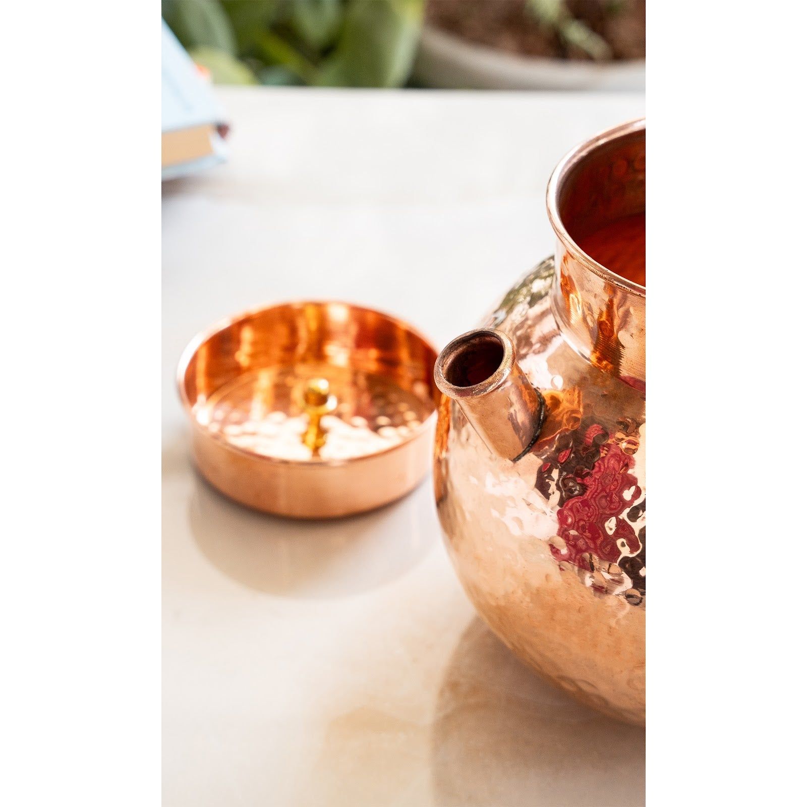 Pure copper hammered matka jug with spout, 1450 ML